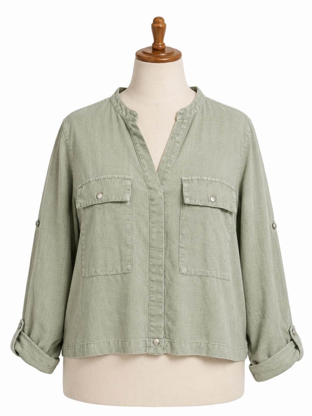 Nicole Miller Light Sage Button-Down Shirt Jacket linen XL